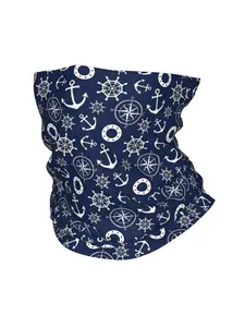 1 piece Maritime Pattern With A White Anchor, Steering Wheel, And Compass Motocross Bandana Neck Cover Printed Face Scarf Running Unisex Adult Windproof