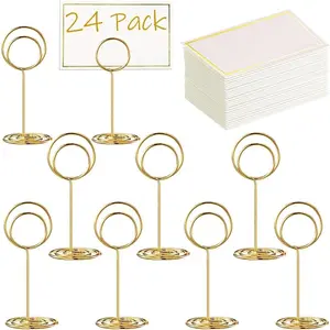 24 Pcs Premium Mini Table Number Holders & Place Cards with Gold Foil Border for Centerpieces Weddings Parties Birthdays Table Sign Stand Photo Picture Holders