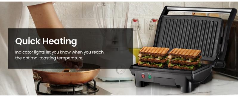 Chefman 3-in-1 Panini Press & Grill, 2-Slice Non-Stick, Opens Flat - Stainless Steel