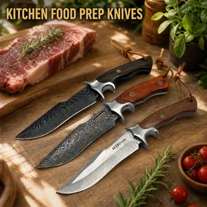 2-Piece Kitchen Prep Knives, Forged Damascus & 5Cr13 Stainless Steel Blades, Ergonomic Wood Handles, for Cutting Steak, Meat & Vegetables