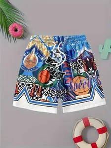 Boys' Comfortable Creative Pattern Shorts, Perfect for Summer Outdoor Activities, Quick Dry, Ideal for Beach Vacations