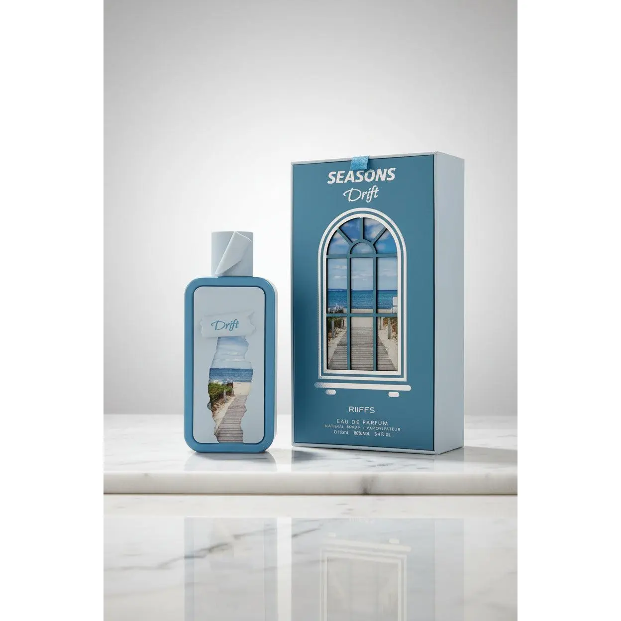 Riiffs Women's SEASON DRIFT Eau de Parfum Spray (3.4 fl oz, 3-3.9 fl oz Range) - Single Item Herb-Marine Sea-Breeze Fragrance with Lemon Zest, Grapefruit, Pink Pepper, Ginger, Cedar, Clary Sage, Amber Resin, Labdanum, Sandalwood, Citrus Blend EDP