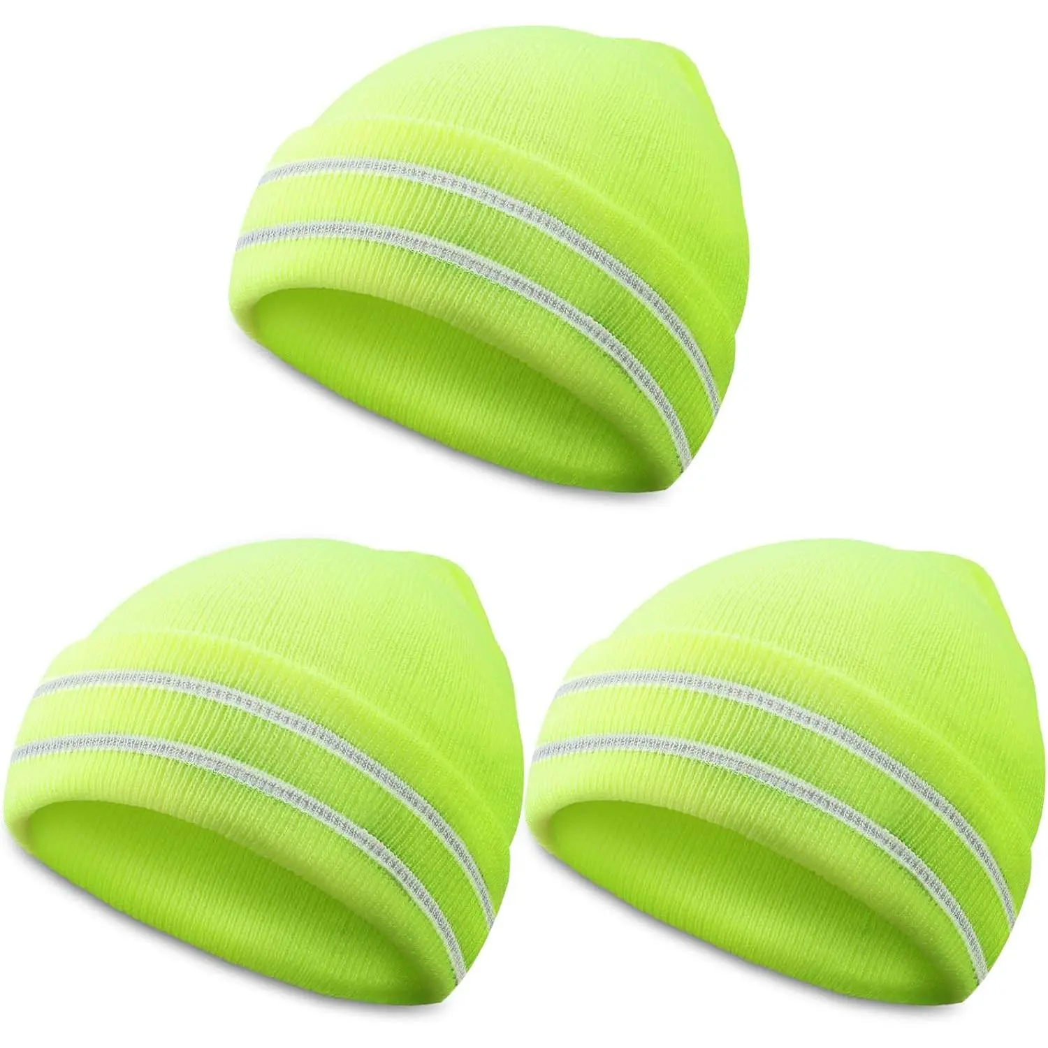 Classic Reflective Beanie Hat, 3 Pieces Comfortable Knit Winter Cap for Unisex High Visibility Running to Avoid Traffic Accidents, Easy To Replace, Keep Warm, Night Riding, Unisex Names, High Vis, Reflective Stripe