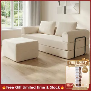 【LIMITED TIME FREE GIFT】Corduroy Convertible Sofa Bed, Vacuum Compressed Folding Couch, Oversized Plush Chaise Lounge Sofa Bed, No Assembly Required, Sleeper Sofa for Small Apartment Living Room Guest Room sectional cloud boneless