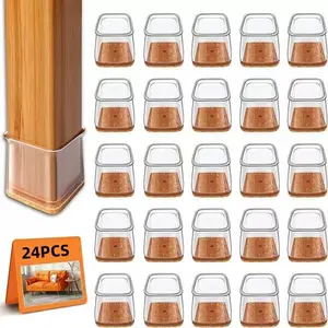 24 Piece Chair Leg Protector Pads, Durable Universal Fit Rubber Floor Protectors, Floor Protection for Hardwood Floors, Square Covers for All Shapes, Tile Flooring