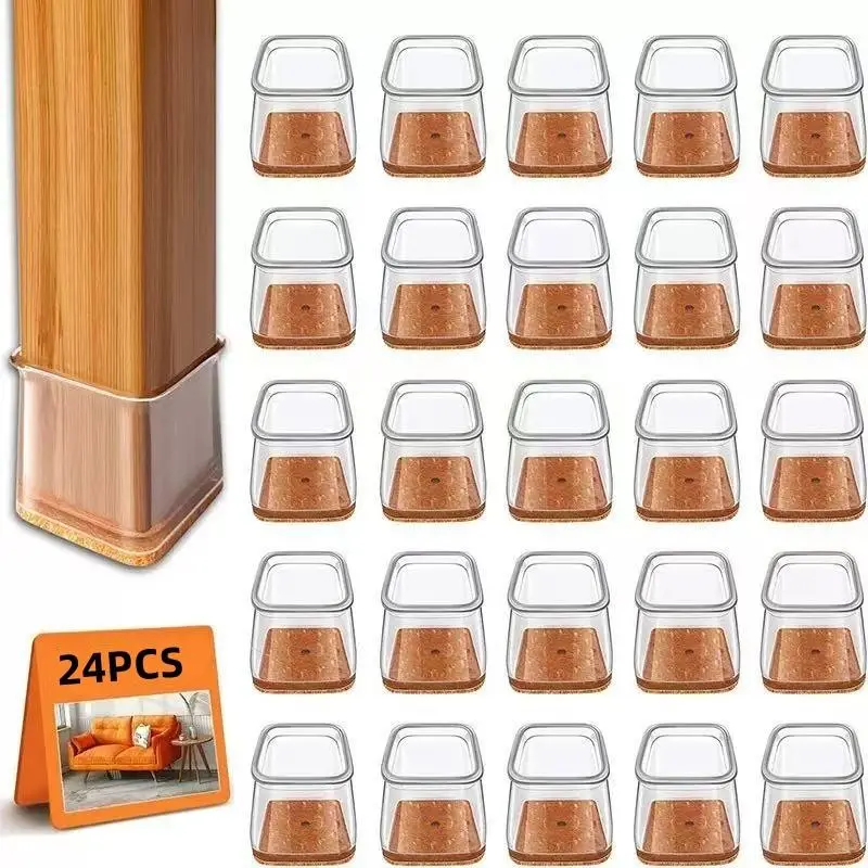 24 Piece Chair Leg Protector Pads, Universal Rubber Floor Protectors for Hardwood Floors, Square Covers for All Shapes, Tile Flooring