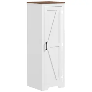 HOMCOM Farmhouse Storage Cabinet with Adjustable Shelf, Single Barn Door Small Bathroom Storage Cabinet for Living Room, Floor Pantry Cabinet, White