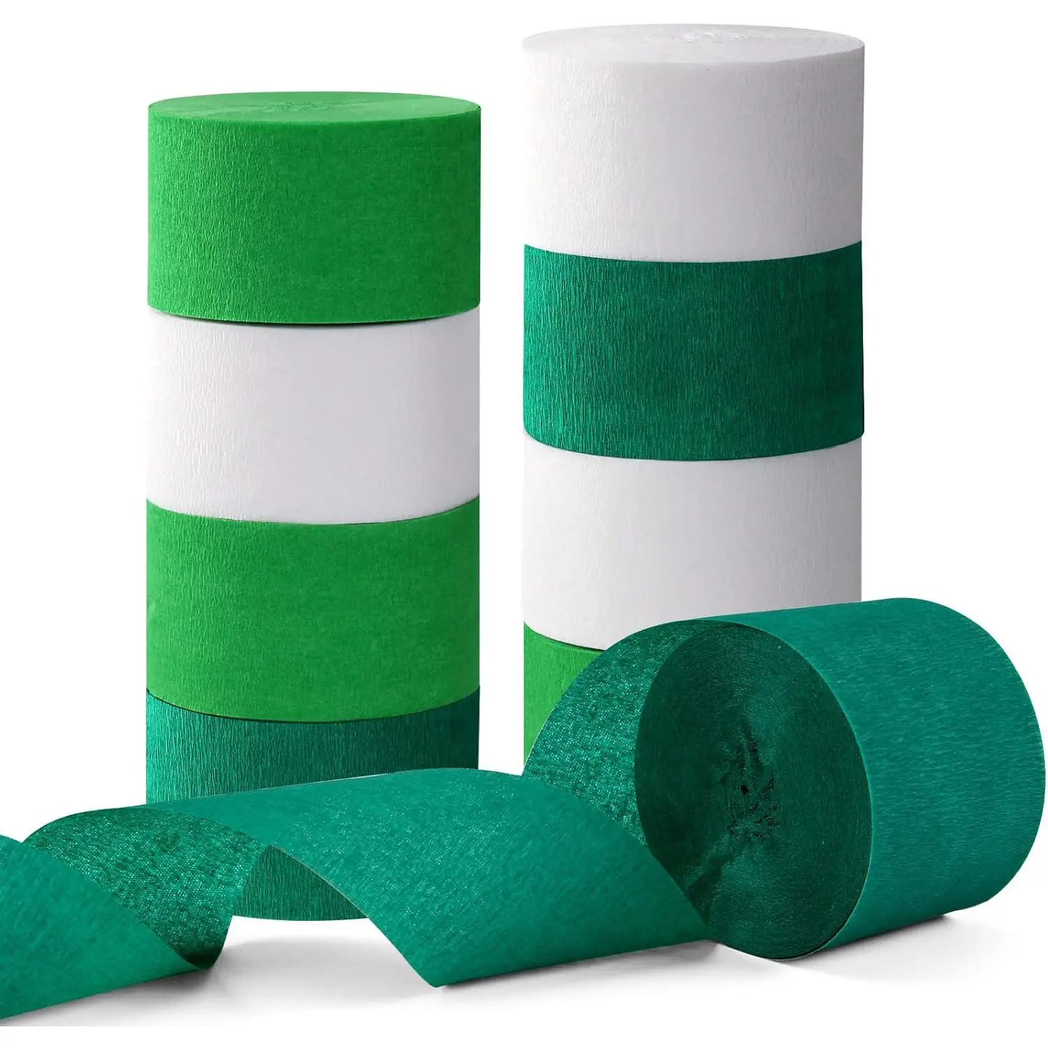 Green-White Birthday Party-Decorations Crepe-Paper Streamers - 9 Rolls Jungle Theme Paper Garland Streamer St. Patrick's Day Neutral  Shower Sping Summer Forest Backdrops Decor