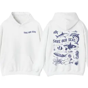 Save Our Seas Hoodie, Ocean Life Aesthetic Graphic, Beachy VSCO Oversized Pullover, Summer Vibes Casual Unisex Streetwear Top