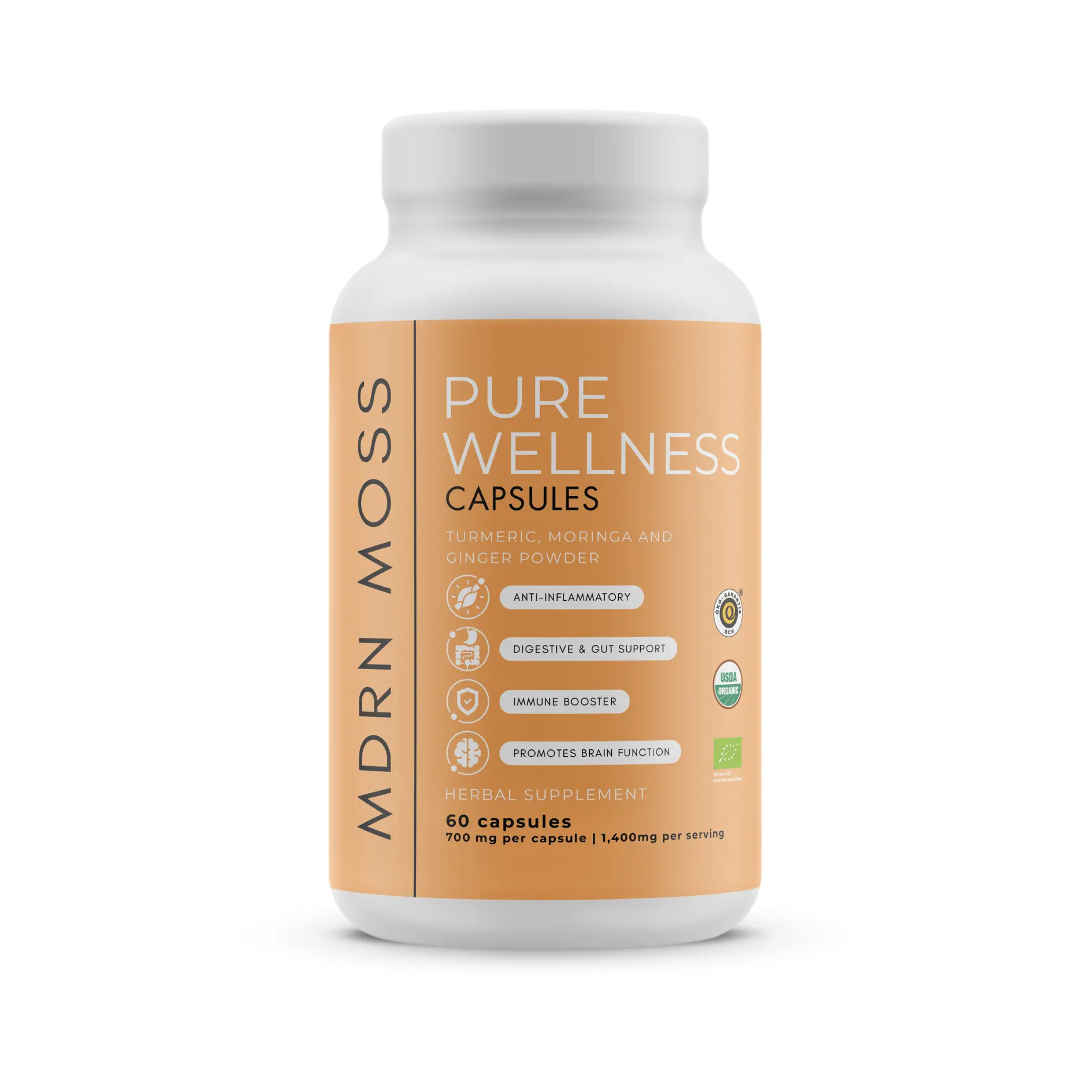 MDRN Moss Pure Wellness Supplement | A Potent Fusion of Turmeric, Moringa, and Ginger | 60 Capsules