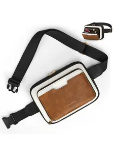 Women's Leather Waist Bag Waterproof Crossbody Belt Bag Adjustable Shoulder Strap Vintage Chest Bag for Work Running Travel Party