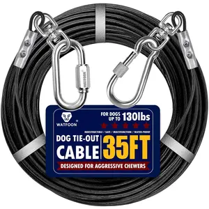 35ft Black Heavy Duty Steel Wire Dog Tie Out Tether Chains for Dogs Up to 130 Lbs for Yard Outside Camping Park