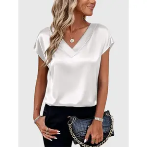 Women’s short-sleeved V-neck silk satin shirt, business-casual style, suitable for daily outdoor commutes and dates, new spring and summer product from GARMENTARY