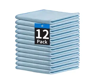 12 Pack Microfiber Glass Cleaning Cloths - 12x12 Inch Reusable, Lint-Free, Streak-Free Cloths for Windows, Stainless Steel, Eyeglasses, Mirrors, Screens and Lenses - Ultra Soft, Scratch-Free
