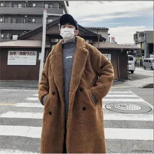 Korean Style Fashion Double Breasted Men Coat Long Thicken Warm Fleece Winter Coat Men Mens Overcoat