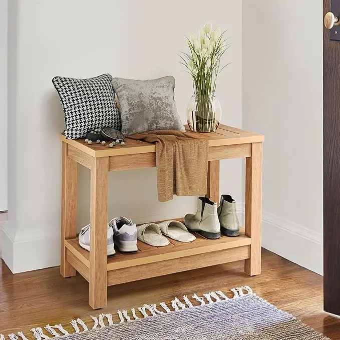 DWVO Shower Stool for Inside Shower, Water Resistant & Non Slip Poly Lumber Shower Bench to Sit on or Foot Rest, Heavy Duty Chair Seat for Entryway Bathroom Living Room Outdoor (Teak)