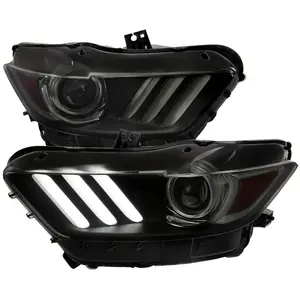 2015-2017 Ford Mustang HID/Xenon Switchback Sequential LED Turn Signal Projector Headlights (Matte Black Housing/Smoked Lens)