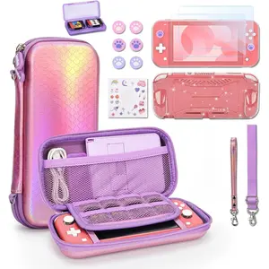 h- 23 Switch Lite Case for Switch Lite Model 2019, 15-in-1 Accessories Bundle with Carrying Case, Screen Protector, Cute Pendant & Thumb Caps (Mermaid Pink)