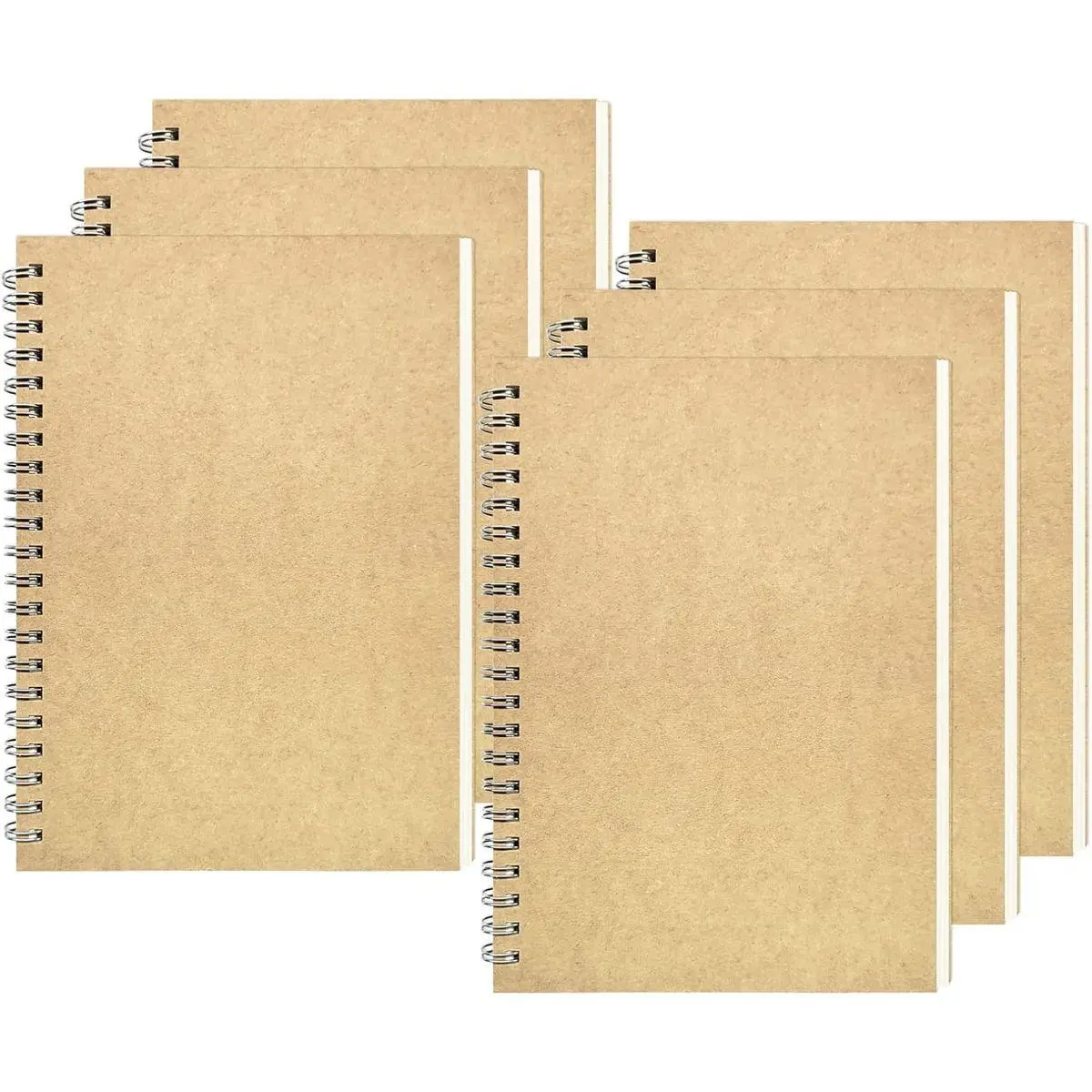 Blank Spiral Notebook, 6-Pack, Soft Cover, Sketch Book, 100 Pages / 50 Sheets, 7.5 inch x 5.1 inch, 100GSM, (Brown)
