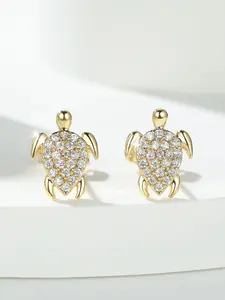 Female Cute Sea Turtle WhiteSynthetic Crystal Small Stud Earrings Vintage Yellow Gold Color Wedding Fashion Jewelry For Women
