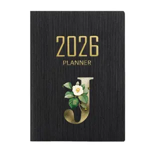 2026 Pocket A7 Weekly Planner Notebook Textured PU Quality Daily Planner, Portable Agenda Book with Golden Flower Initials, Perfect Notepad for Organization