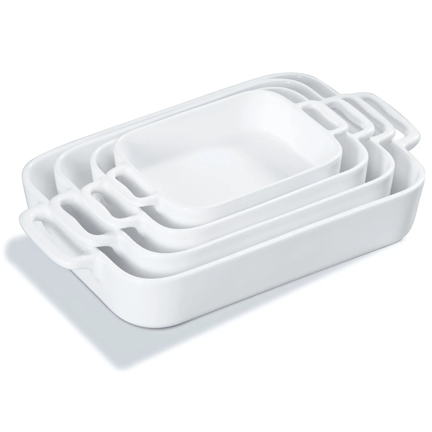 Baking Dish Set 4pcs - 15-Inch Extra-Large Porcelain Dishes with Handle, Heat-Resistant, Oversized, Durable Casserole Dish Set Lasagna Pan Deep White