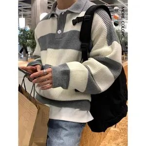 Men's Patchwork Print Half Button Sweater, Loose Casual Drop Shoulder Collared Jumper for Fall & Winter, Fall Knit Tops Sweaters, Men's Knitwear for Daily Wear, Sweaters for Men Menswear Long Sleeve Pullover Streetwear