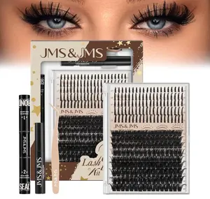 JMS&JMS Lash Clusters Kit 100D with Lash Spikes Eyelash Clusters with DIY Spikes 13-21MM Spiky Volume Cluster Eyelash Extensions Wispy Individual Lash Extensions Kit at Home (100D, 12-18mix Kit)