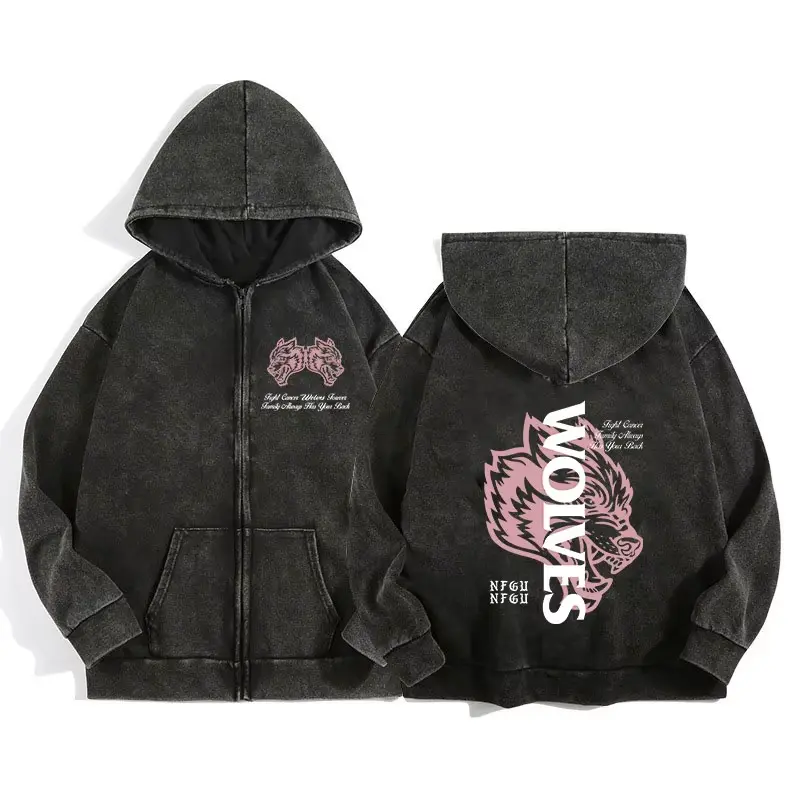 Darc Wolves Sport Zip up Hoodies for Men Women Cotton Print Gothic