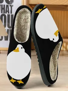 Cute Penguin Cotton Slippers for Winter, Warm Fuzzy Lining, Textile Upper, Casual Home Wear, Perfect Gift for Kids and Adults