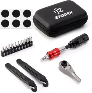 Bike Repair Tool Kit – Bicycle Multi-Tool Kit with Mini Pump, Ratchet Wrench & 10 Tool Bits, Tire Levers and Portable Bag for Mountain, Road & Electric E-Bike