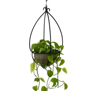 Wrought Iron Hanging Planter – Black Metal Teardrop Plant Basket Hanger for Indoor & Outdoor Use