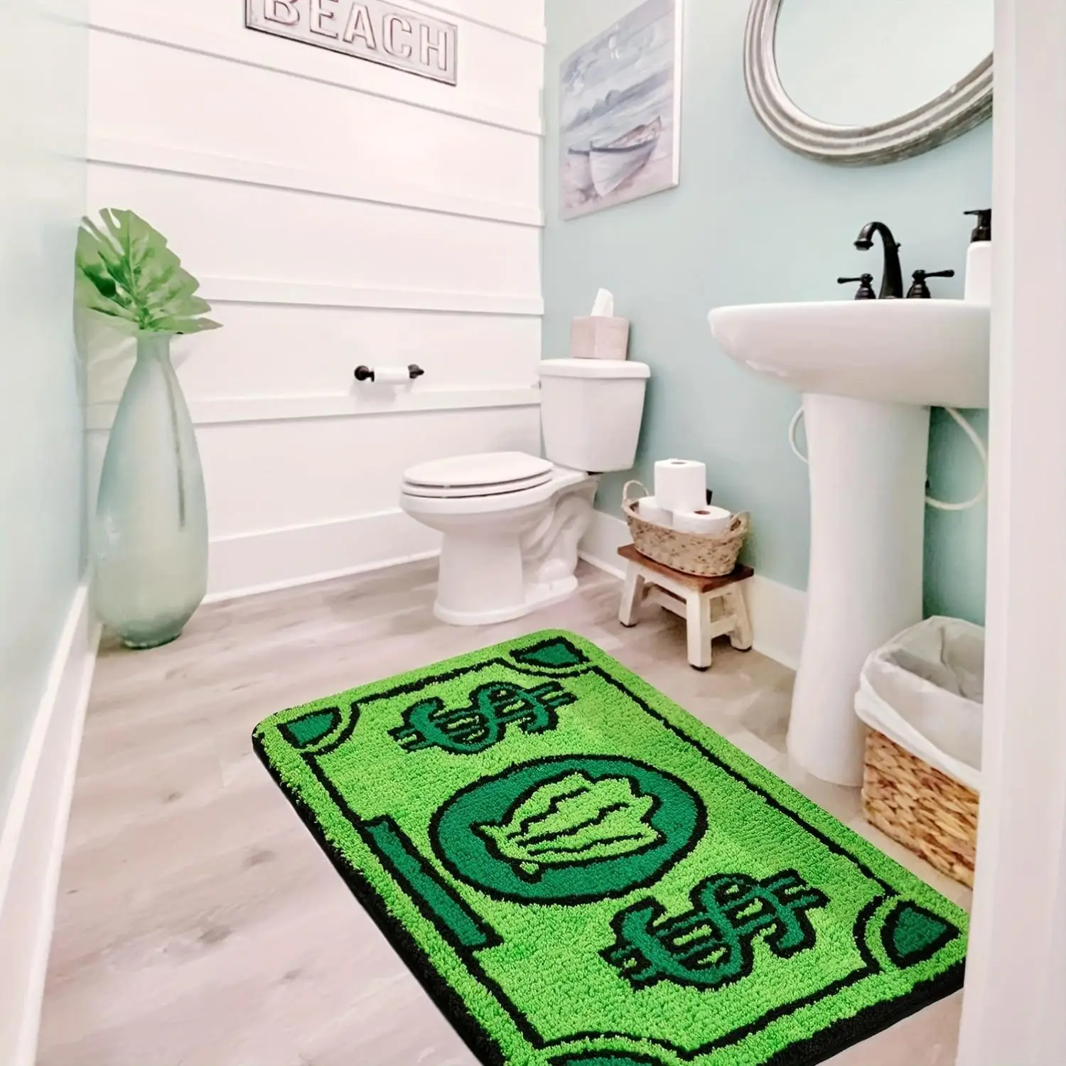 Cartoon Money Pattern Bath Mat, 1 Count Non-slip Soft Absorbent Bath Rug, Area Rug, Floor Mat for Bathroom Kitchen Home Decor, Living Room Decor