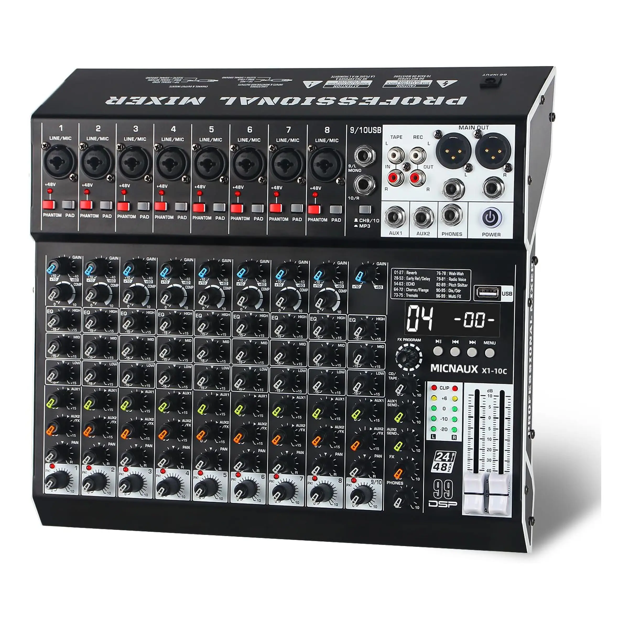 Professional 10-Channel Digital Audio Mixer Board - 99 DSP Effects, Smartphone Bluetooth, USB, 48V Phantom Power - DJ Sound Console for Live Streaming, Karaoke