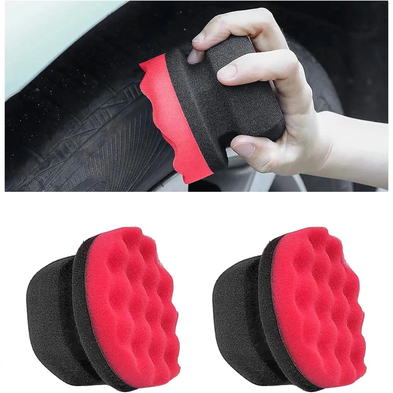 2 count Tire Dressing Applicator Pads,  Hex Grip Tire Shine Applicator Polishing Sponge Pads, Wheel Tire Shine Detailing  for  ,  Accessories (Red, 3.15")