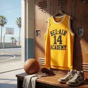 Men's Basketball Jersey Sleeveless - Fresh Prince Bel Air Academy #14 Yellow Black Green Design Lightweight Breathable Mesh Perfect for Sports Training Team Games Streetwear Fashion Style