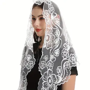Triangle Lace Church Veil-Lady Madonna Camellia Embroidered Headdress