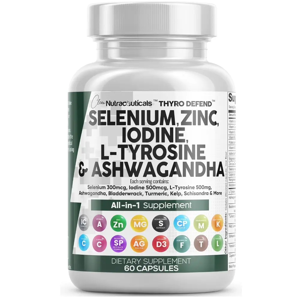 Clean Nutra Thyroid Support for Women & Men Selenium, Zinc Iodine, L-Tyrosine, Ashwagandha & More for Women and Men's Thyroid Complex Supplement Capsules – ThyroDefend