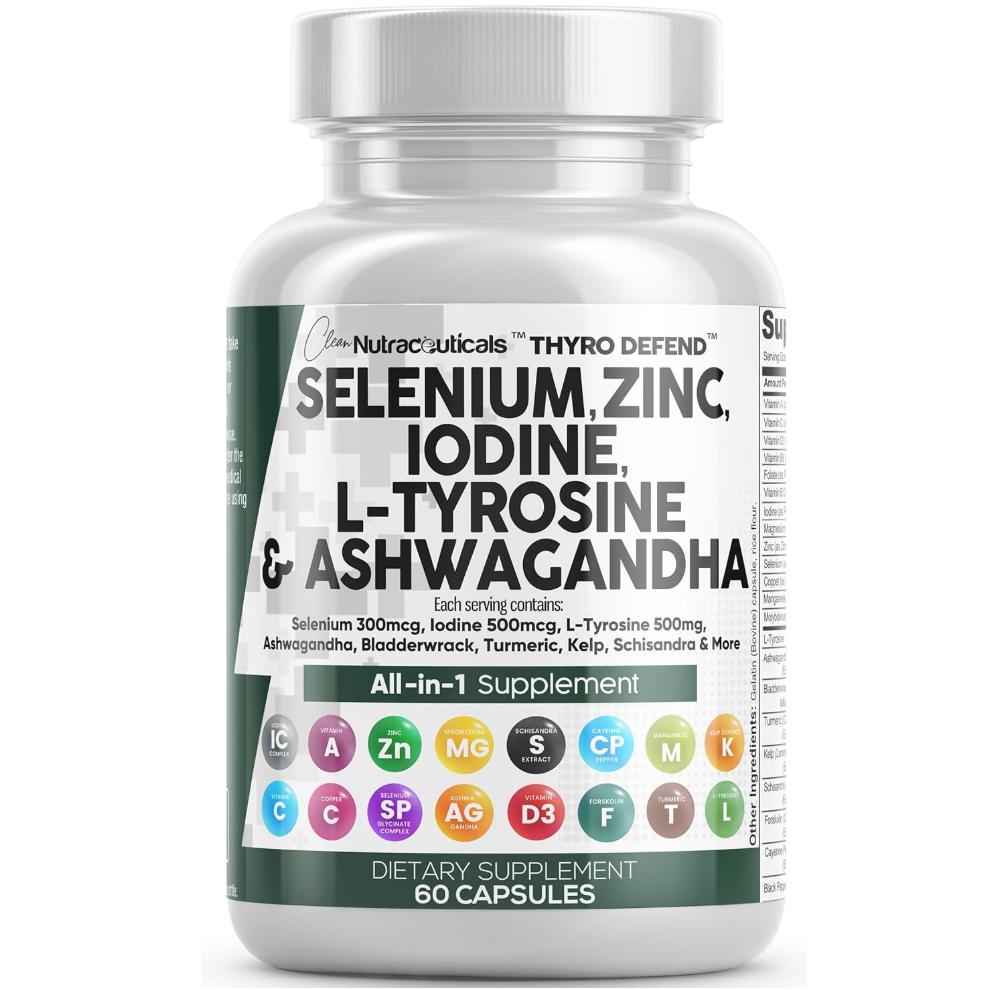 Clean Nutra Thyroid Support for Women & Men Selenium, Zinc Iodine, L-Tyrosine, Ashwagandha & More for Women and Men's Thyroid Complex Supplement Capsules – ThyroDefend