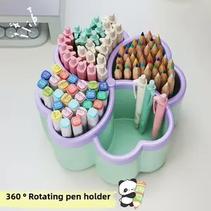 360° Rotating Desktop Storage Box, Large Capacity Organizer for Office Supplies & Makeup Brushes, Stationery Organizer
