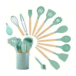 Kitchen Utensil Set, 14pcs/set Silicone Cooking Utensils Kit, Heat Resistant Wooden Spoons, Gadgets Tool for Non-stick Cookware, Silicone Spatula Set