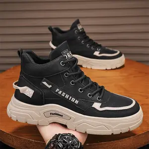 LISM Men's PU High-Top/Low-Top Convertible Boots - All-Season Lace-Up/Slip-On/Dual Closure, Chunky Chunky Sole & Traction Tread for Outdoor, Casual & Urban Wear - Heavy-Duty Round Toe Booties (No Replacement Parts)