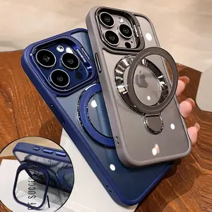 Double Bracket Stand Holder Case for iPhone 15 Pro Max Magsafe Cases for 15 14 Pro Max Apple 15 14 Plus Clear Acrylic Back Cover