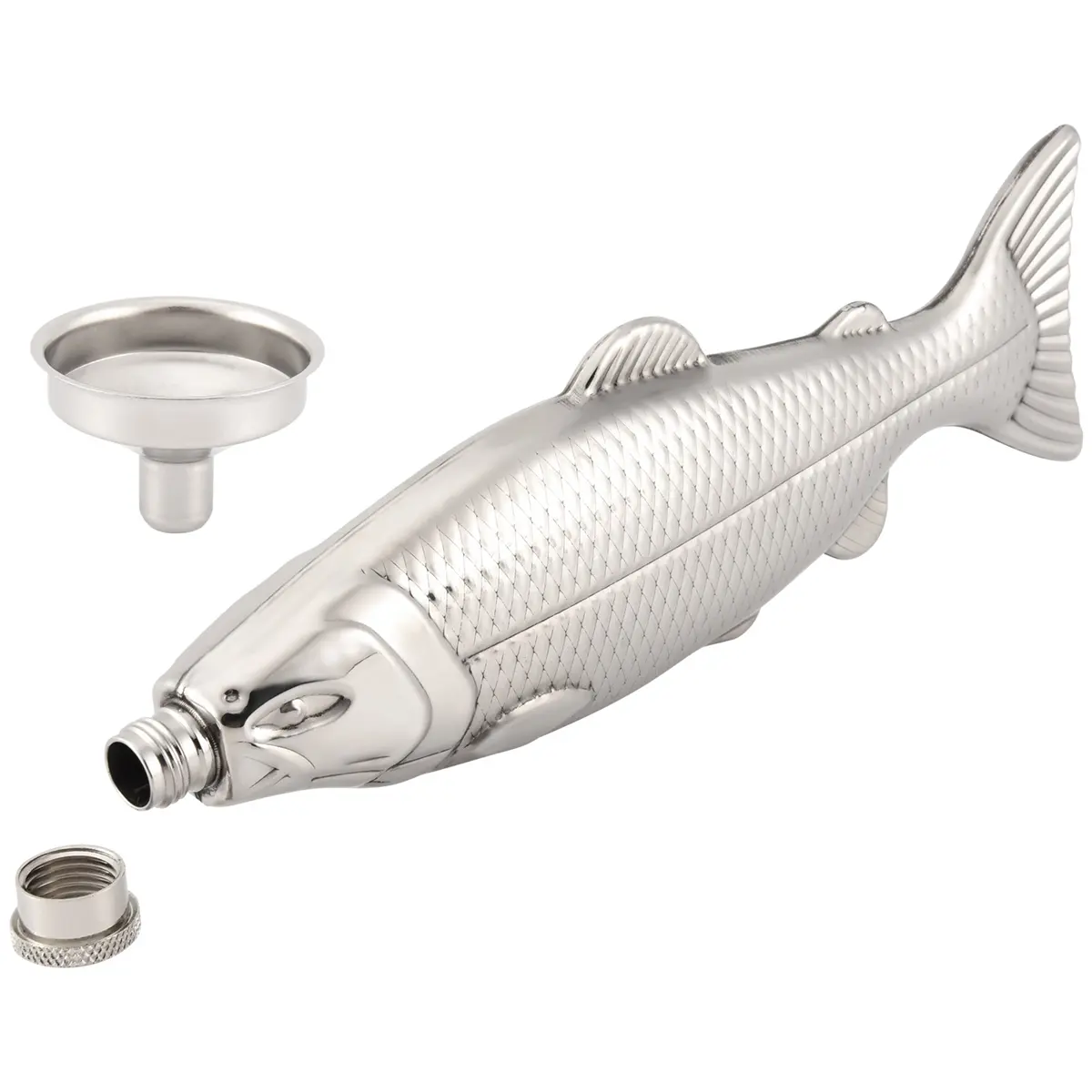 Novelty Fish-Shaped Hip Flask, 5oz Stainless Steel Lightweight Flask Set with Funnel, Leakproof for Travel, Beach, and Parties