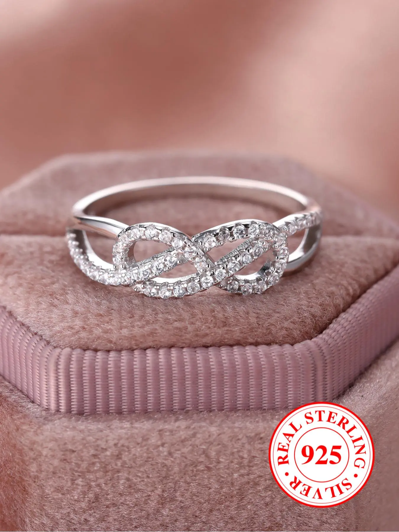 S925 Sterling Silver Infinity Symbol Design Ring, Rhinestone Decor Couple Ring for Women & Girls, Promise Ring, Trendy All-match & Exquisite Jewelry for Birthday Gift, Fashion Promise Ring, Wedding Promise Rings, Wedding Promise Band