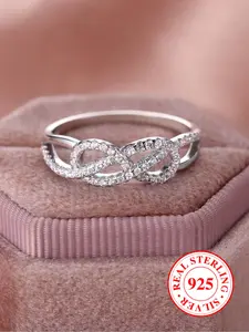 S925 Sterling Silver Infinity Symbol Design Ring, Rhinestone Decor Couple Ring for Women & Girls, Promise Ring, Trendy All-match & Exquisite Jewelry for Birthday Gift, Fashion Promise Ring