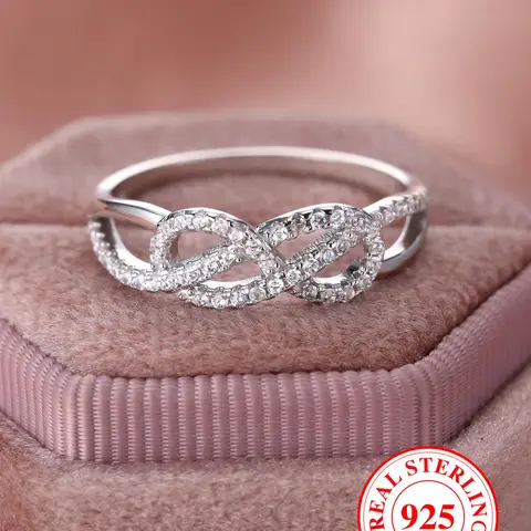 S925 Sterling Silver Infinity Symbol Design Ring, Rhinestone Decor Couple Ring for Women & Girls, Promise Ring, Beautiful Rings, Trendy All-match & Exquisite Jewelry for Birthday Gift, Fashion Promise Ring, Wedding Promise Rings, Wedding Promise Band