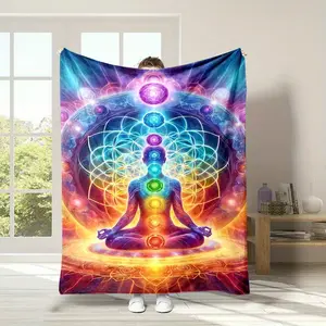 Chakra Mandala Dream Yoga Meditation Printed Throw Blanket - Lightweight Cozy Blanket - Modern Reversible All-Season Polyester Flannel - Cartoon Theme Non-Woven Fabric - Suitable for Office, Car, Sofa, Outdoor Use - Perfect Gift for Family and Friends