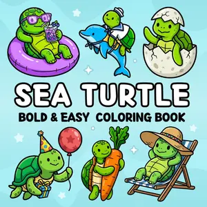 Sea Turtle Bold and Easy Coloring Book + 50 Fun Facts: for Kids, Teens & Adults of Cute Turtles in Cozy Everyday & Magical Fantasy Scenes for Relaxation and Stress Relief (Cozy & Easy Coloring)