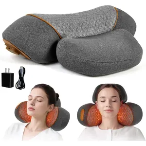 3-in-1 Rechargeable   Pillow with Heat, Vibration & Traction, Deep Tissue ,  Hump Corrector &  Support for  Office Travel (Gray)